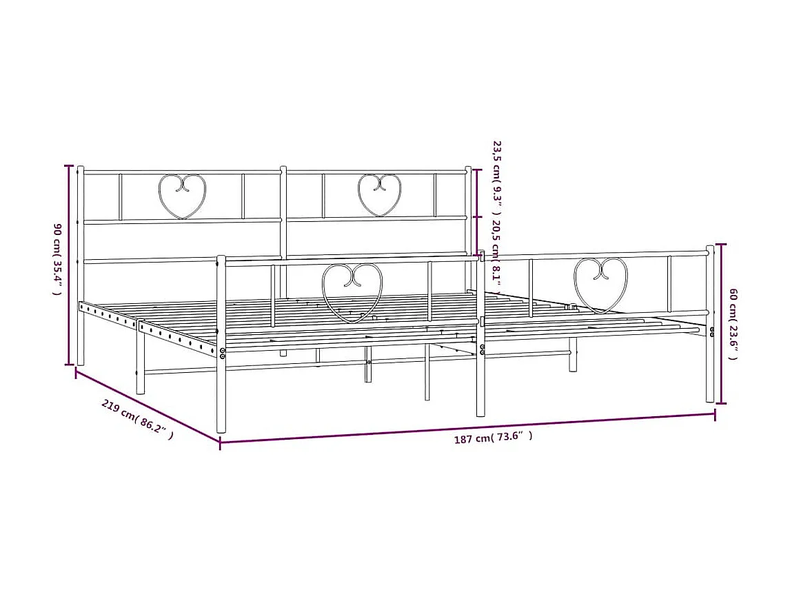 Giroletto con Testiera e Pediera Metallo Bianco 183x213 cm