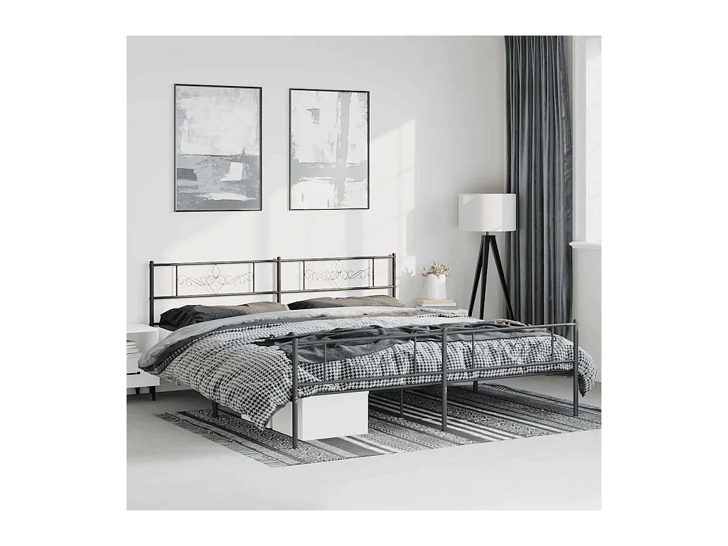 Cadre de lit métal sans matelas avec pied de lit noir 183x213cm