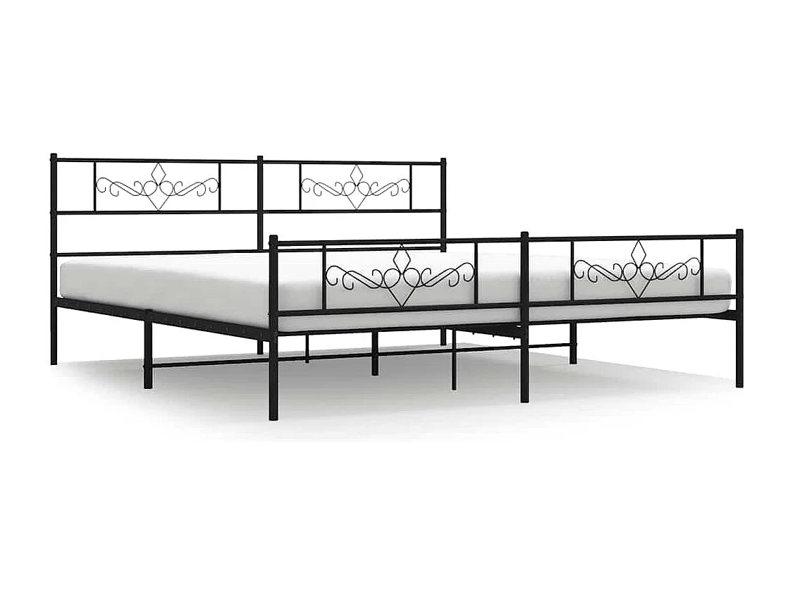 Cadre de lit métal sans matelas avec pied de lit noir 183x213cm