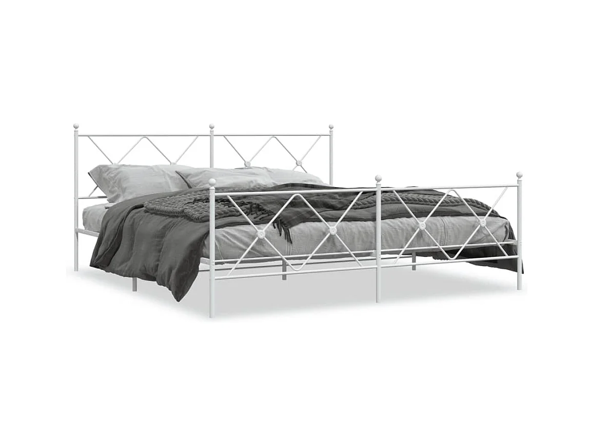 Cadre de lit métal sans matelas et pied de lit blanc 183x213 cm