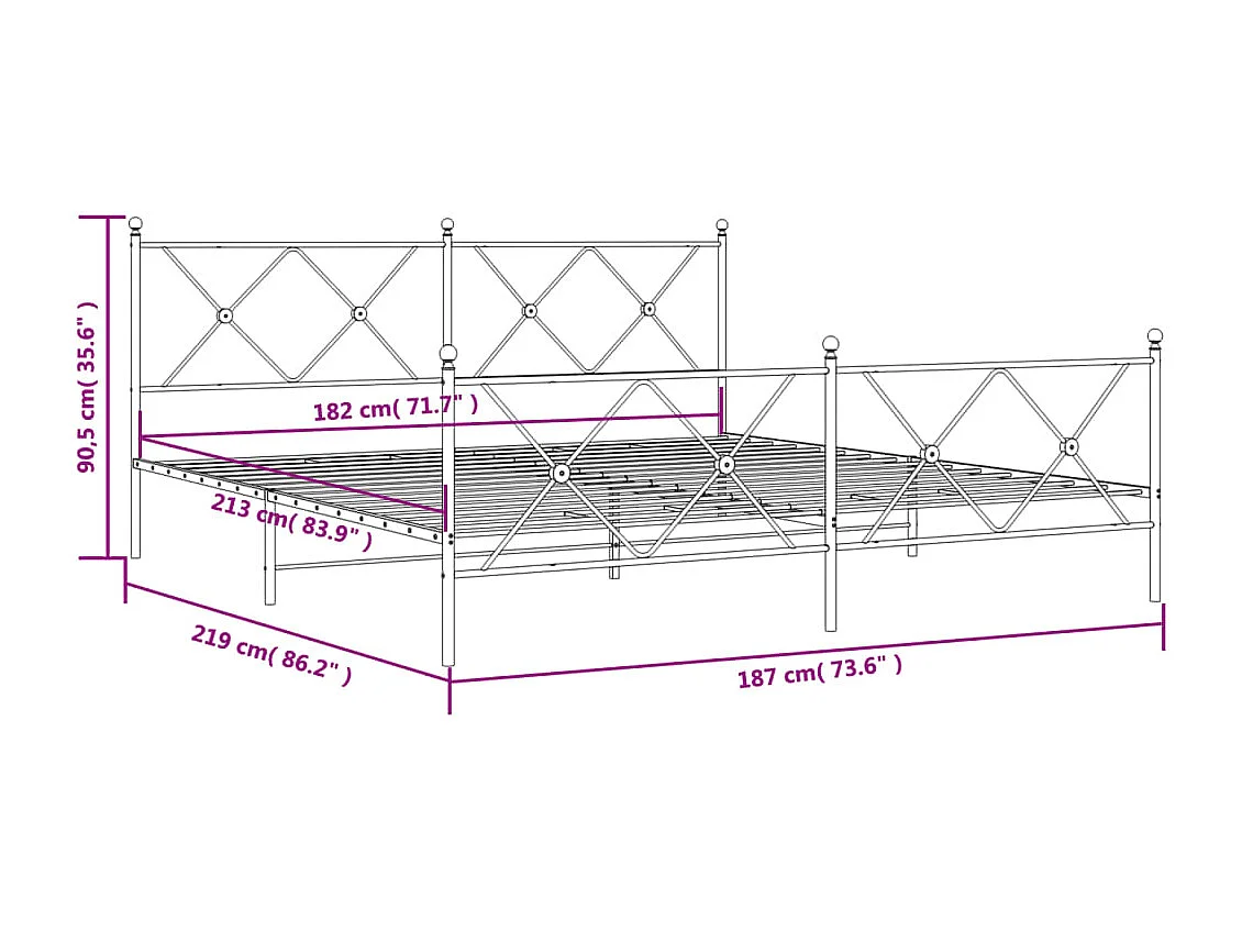 Bedframe met hoofd- en voeteneinde metaal wit 183x213 cm