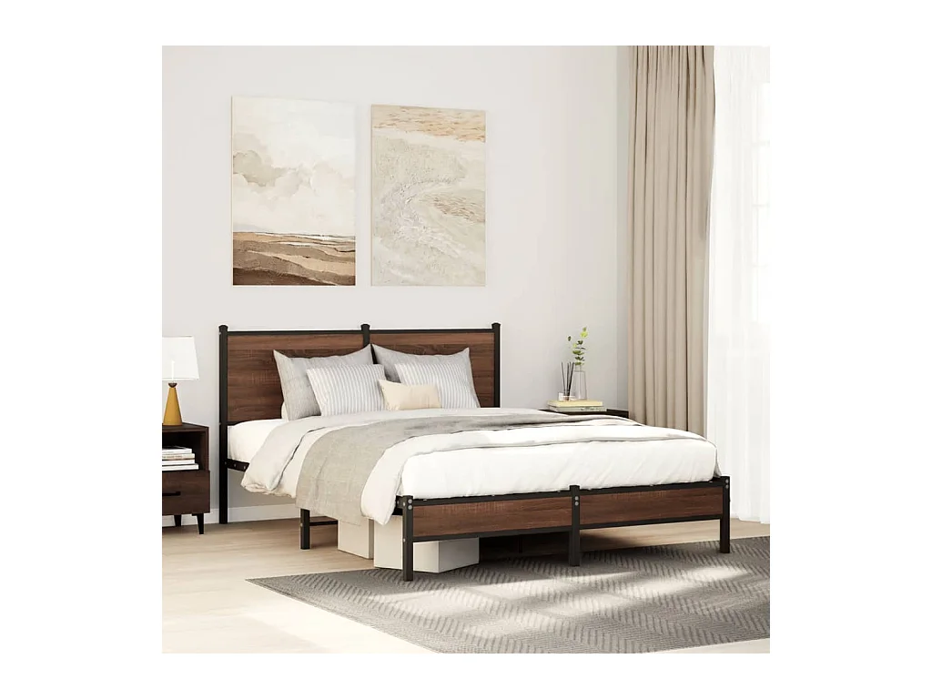 Bedframe zonder matras metaal bruin eikenkleurig 137x190 cm