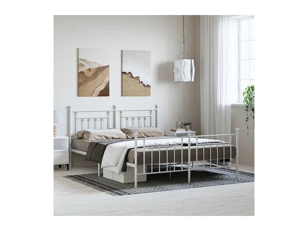 Bedframe met hoofd- en voeteneinde metaal wit 183x213 cm