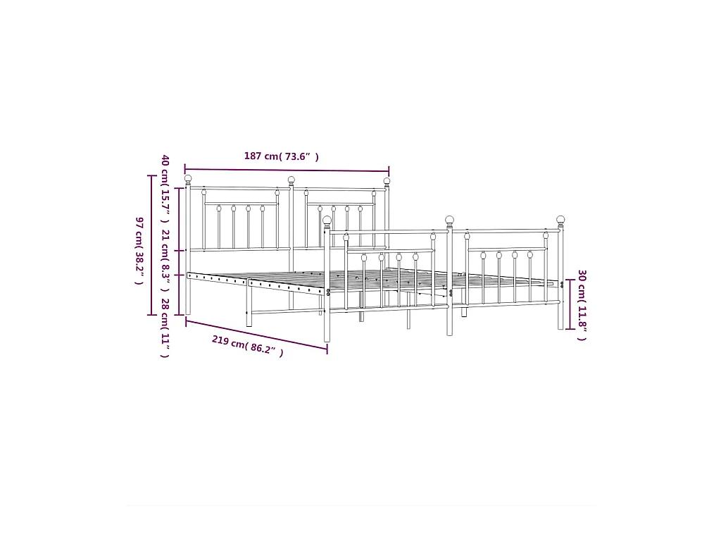 Bedframe met hoofd- en voeteneinde metaal wit 183x213 cm
