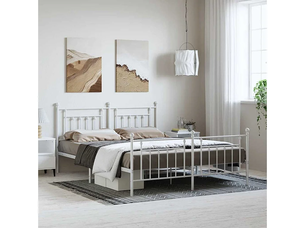 Estructura cama sin colchón con estribo metal blanco 183x213 cm