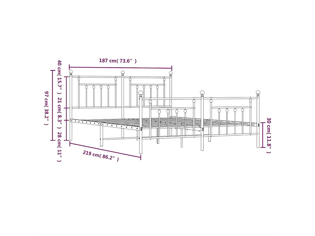 Estructura cama sin colchón con estribo metal blanco 183x213 cm