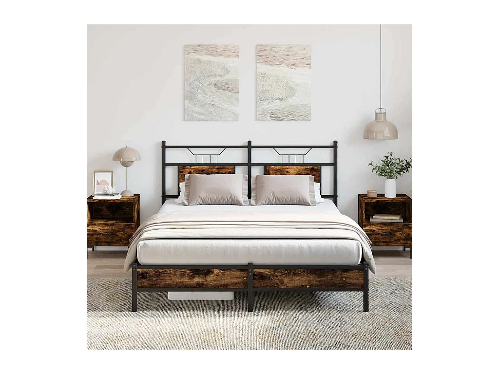 Cadre de lit sans matelas chêne fumé 137x190 cm bois ingénierie