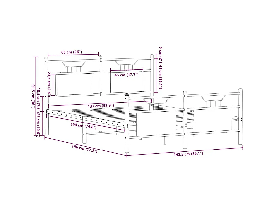 Cadre de lit sans matelas chêne marron 137x190 cm
