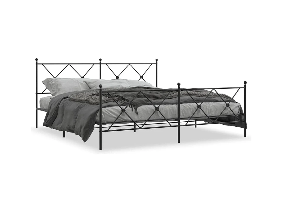 Cadre de lit métal sans matelas avec pied de lit noir 183x213cm