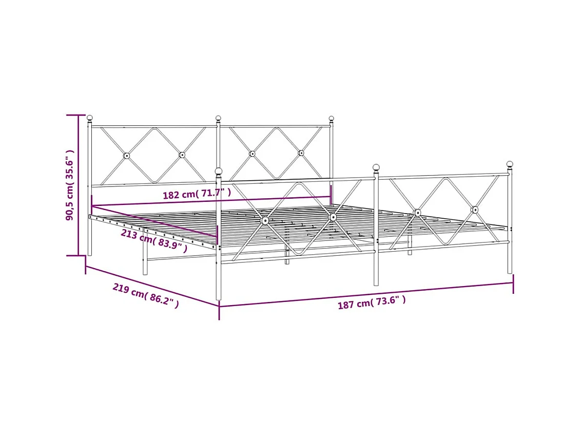 Cadre de lit métal sans matelas avec pied de lit noir 183x213cm