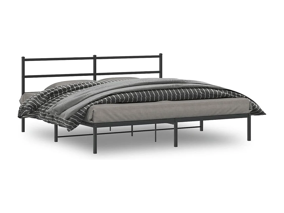 Cadre de lit métal sans matelas avec tête de lit noir 183x213cm
