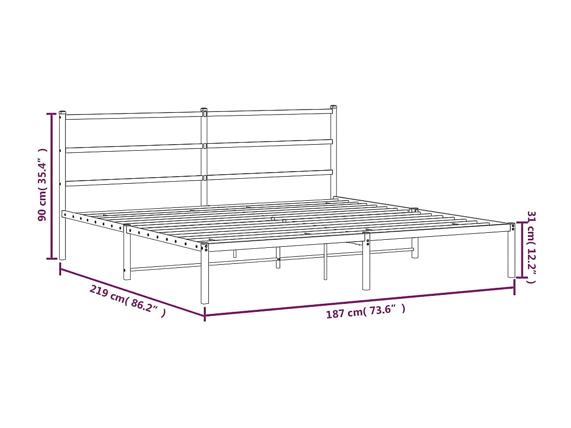 Cadre de lit métal sans matelas avec tête de lit noir 183x213cm