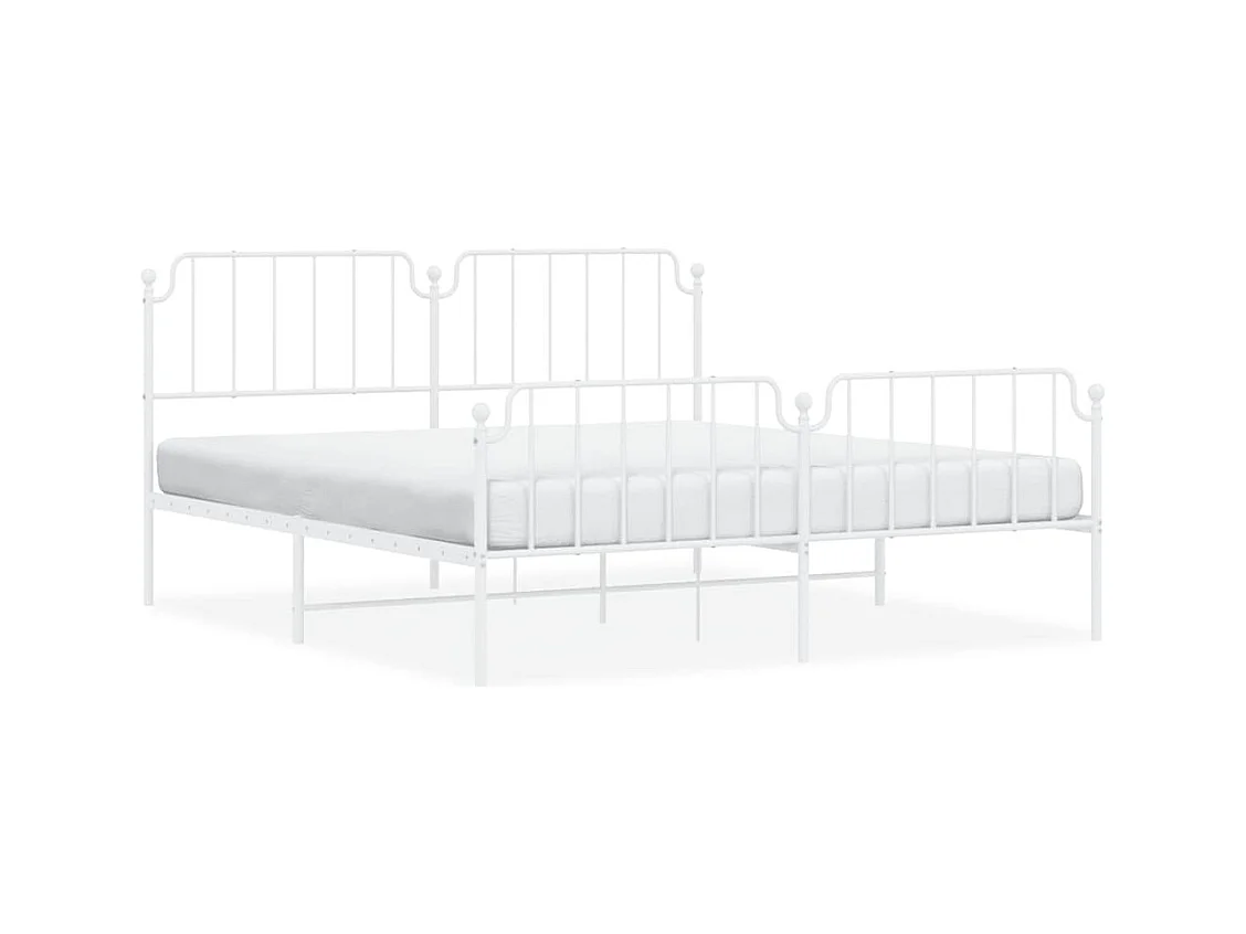 Cadre de lit métal sans matelas et pied de lit blanc 183x213 cm