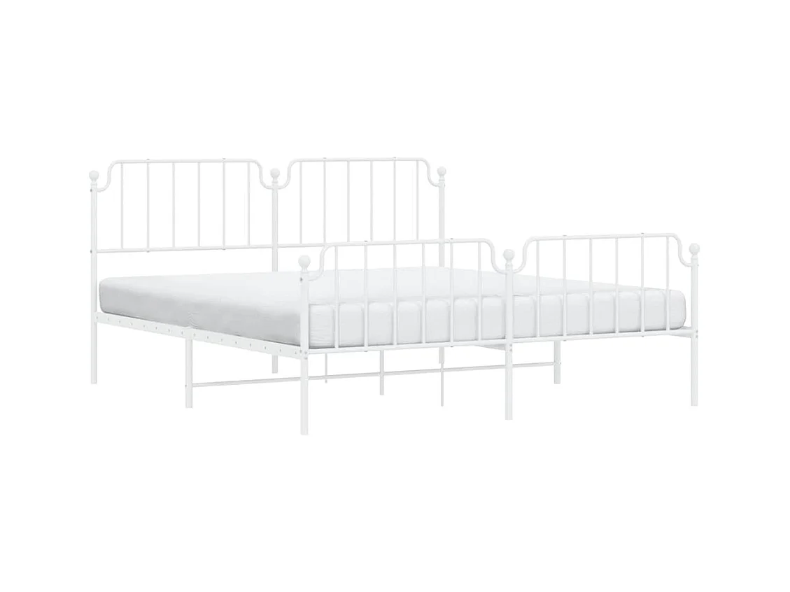 Cadre de lit métal sans matelas et pied de lit blanc 183x213 cm