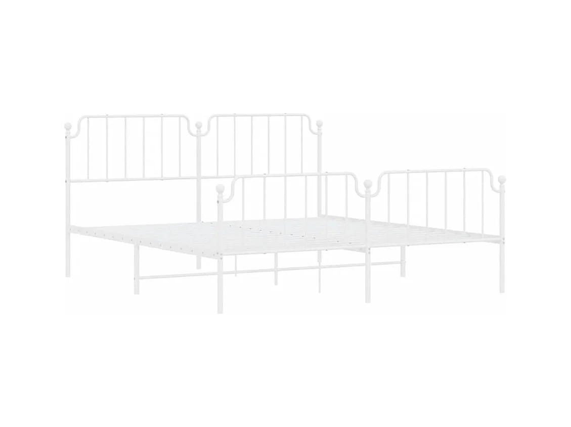 Cadre de lit métal sans matelas et pied de lit blanc 183x213 cm