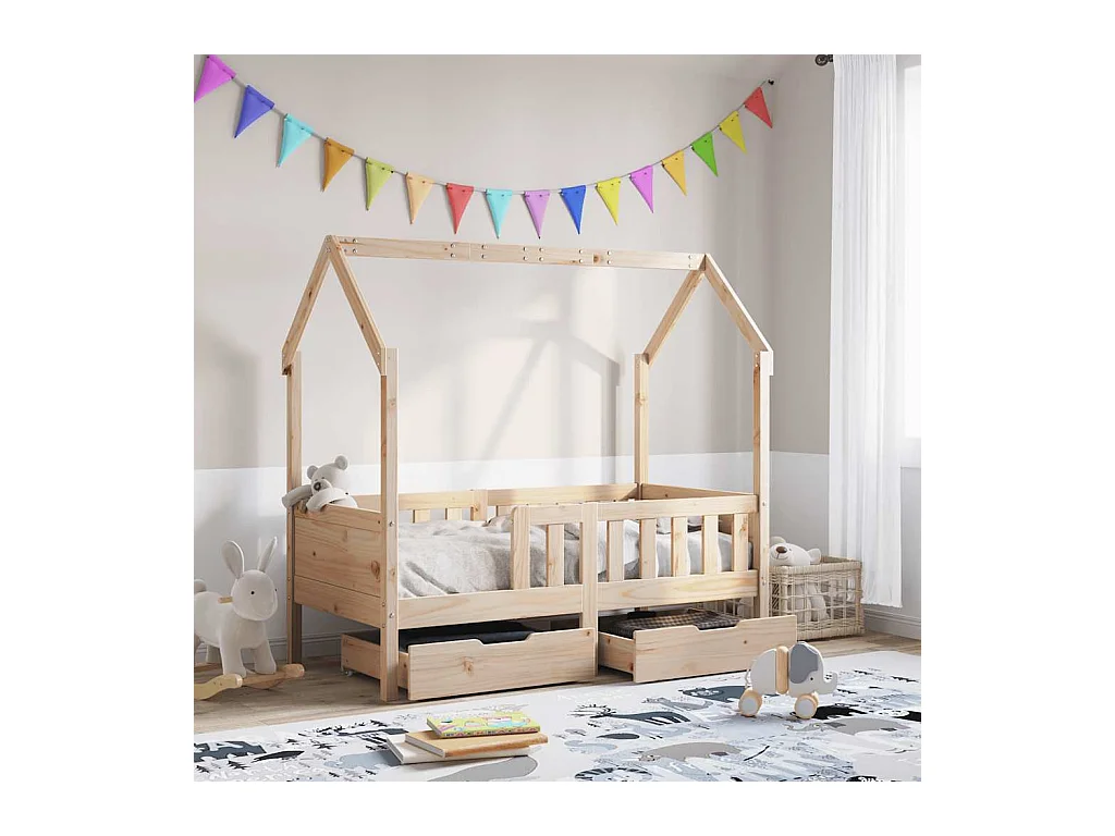 Kinderbett mit Schubladen 70x140 cm Massivholz Kiefer