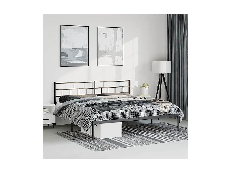 Cadre de lit métal sans matelas avec tête de lit noir 183x213cm