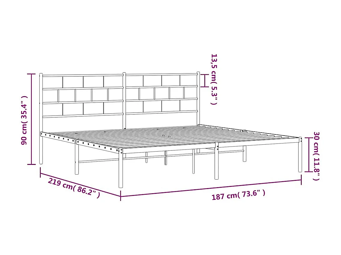 Cadre de lit métal sans matelas avec tête de lit noir 183x213cm
