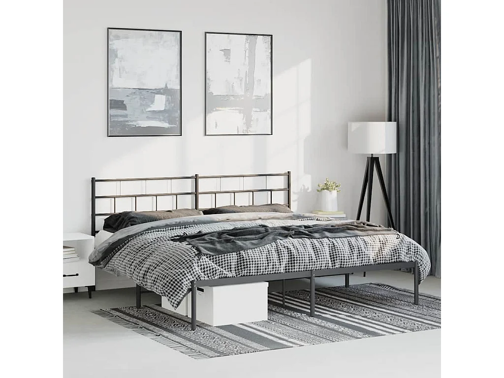 Cadre de lit métal sans matelas avec tête de lit noir 183x213cm
