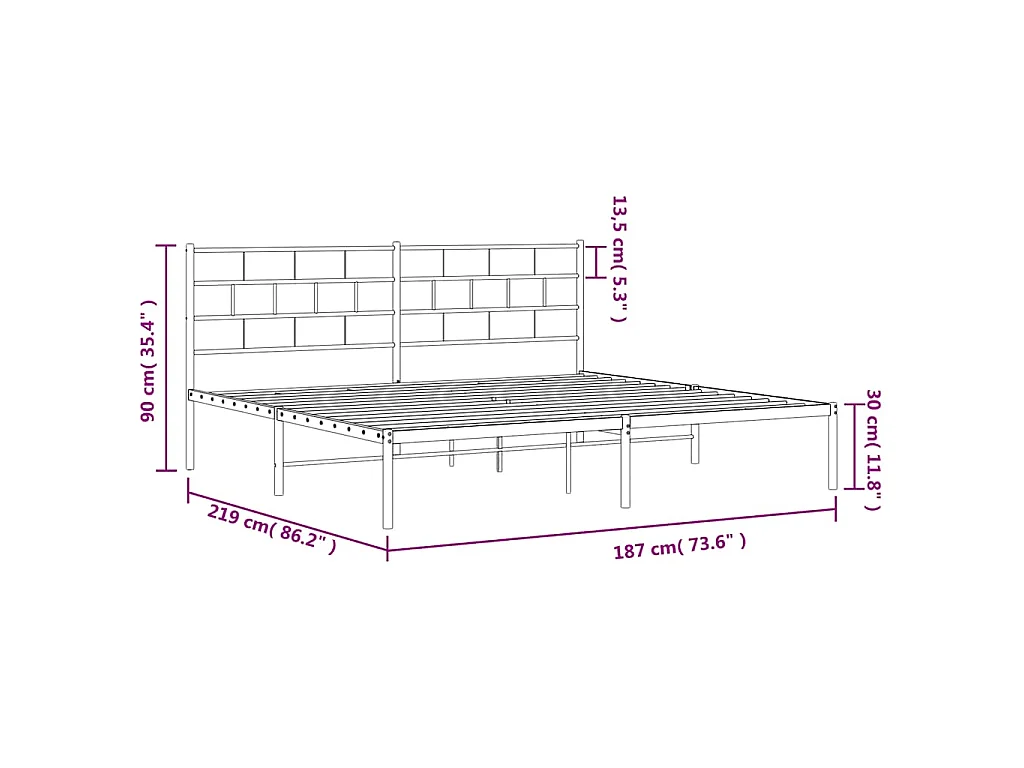 Cadre de lit métal sans matelas avec tête de lit noir 183x213cm