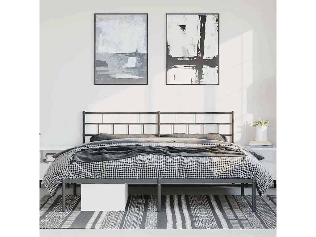 Cadre de lit métal sans matelas avec tête de lit noir 183x213cm