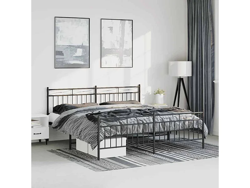Cadre de lit métal sans matelas avec pied de lit noir 183x213cm