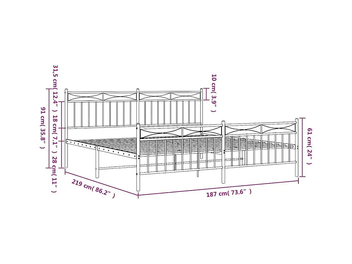 Bedframe met hoofd- en voeteneinde metaal zwart 183x213 cm