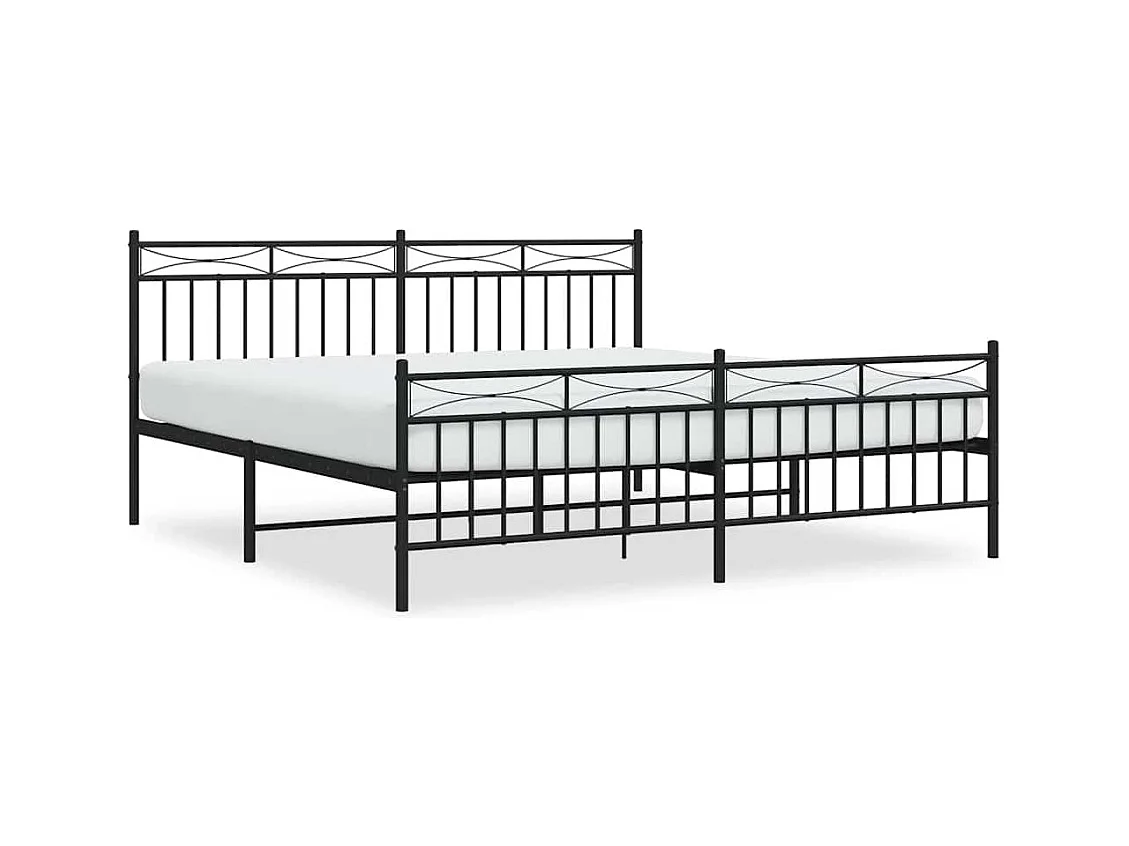 Cadre de lit métal sans matelas avec pied de lit noir 183x213cm