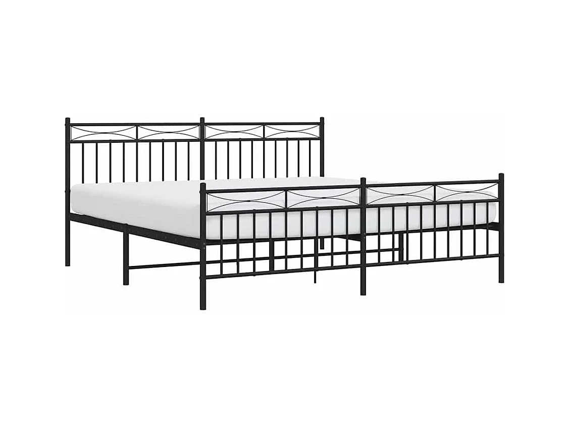 Cadre de lit métal sans matelas avec pied de lit noir 183x213cm