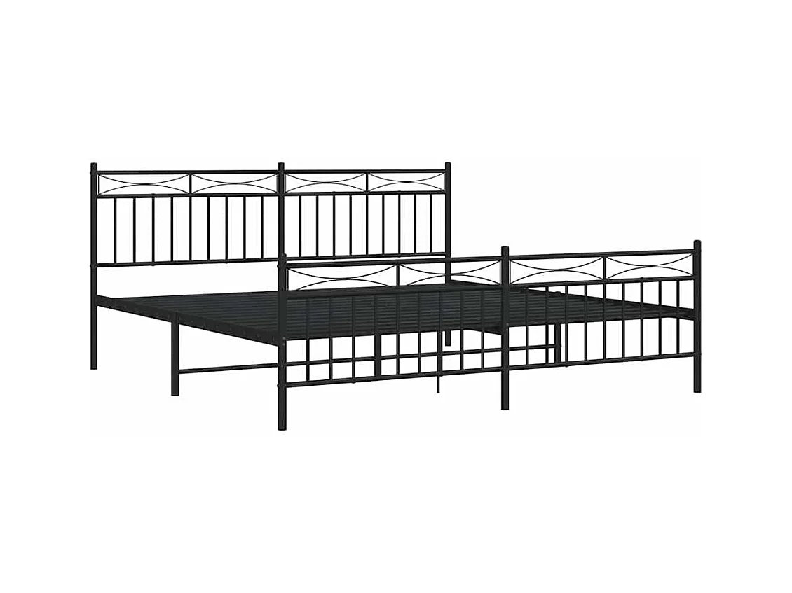 Cadre de lit métal sans matelas avec pied de lit noir 183x213cm