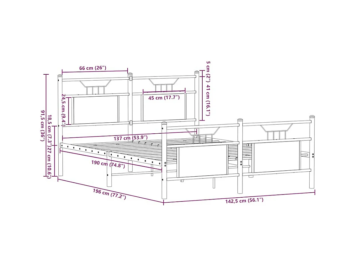 Bettgestell ohne Matratze Räuchereiche 137x190 cm Holzwerkstoff