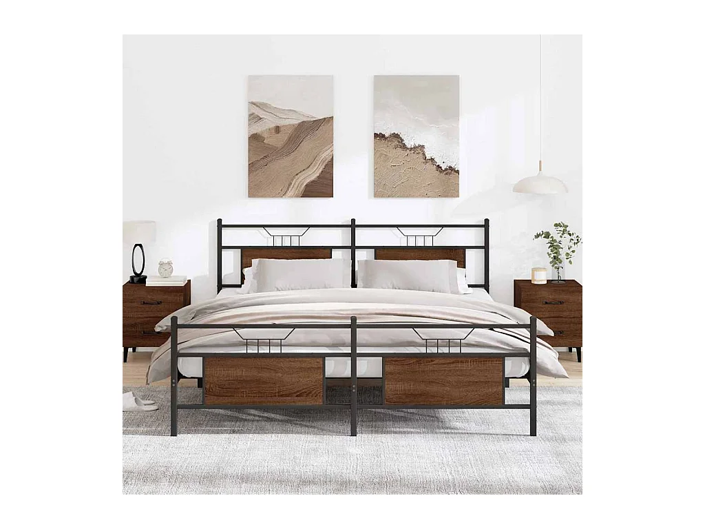 Cadre de lit en métal sans matelas chêne marron 183x213 cm