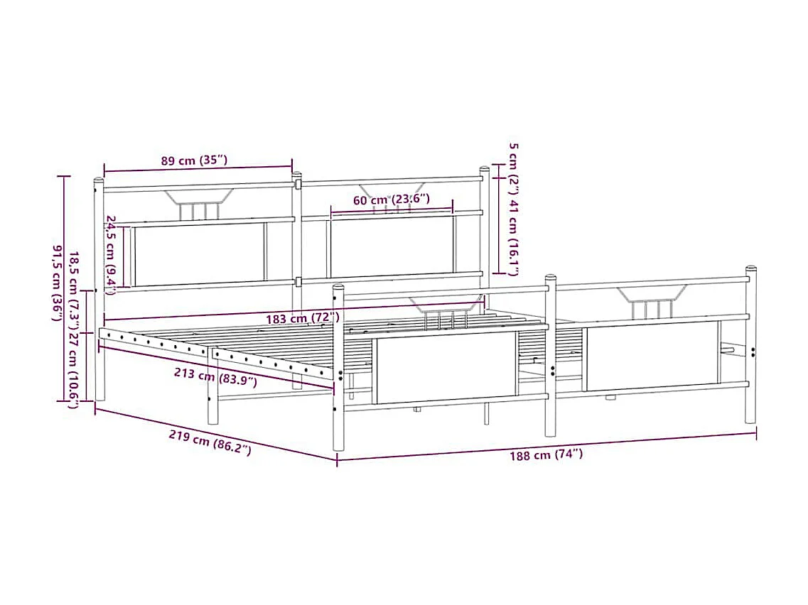 Cadre de lit en métal sans matelas chêne marron 183x213 cm