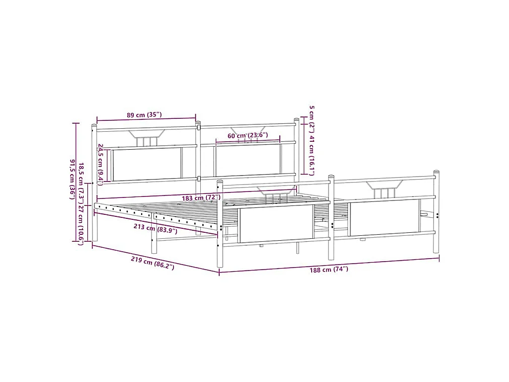 Estructura de cama sin colchón metal roble marrón 183x213 cm