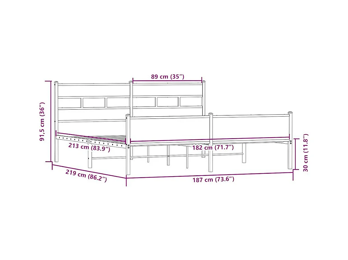 Cadre de lit en métal sans matelas chêne sonoma 183x213 cm