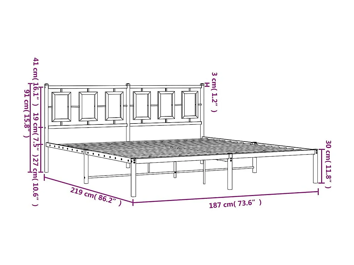 Cadre de lit métal sans matelas avec tête de lit noir 183x213cm