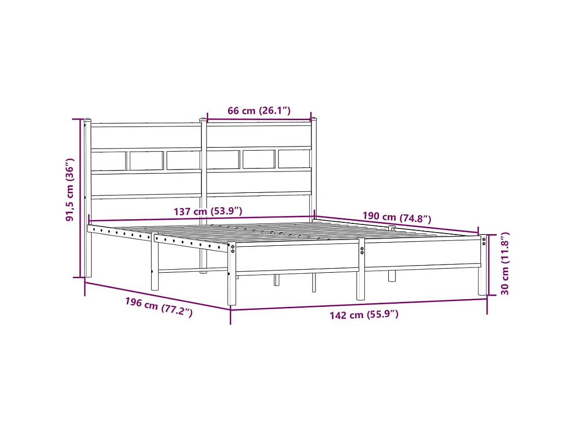 Cadre de lit sans matelas chêne sonoma 137x190 cm