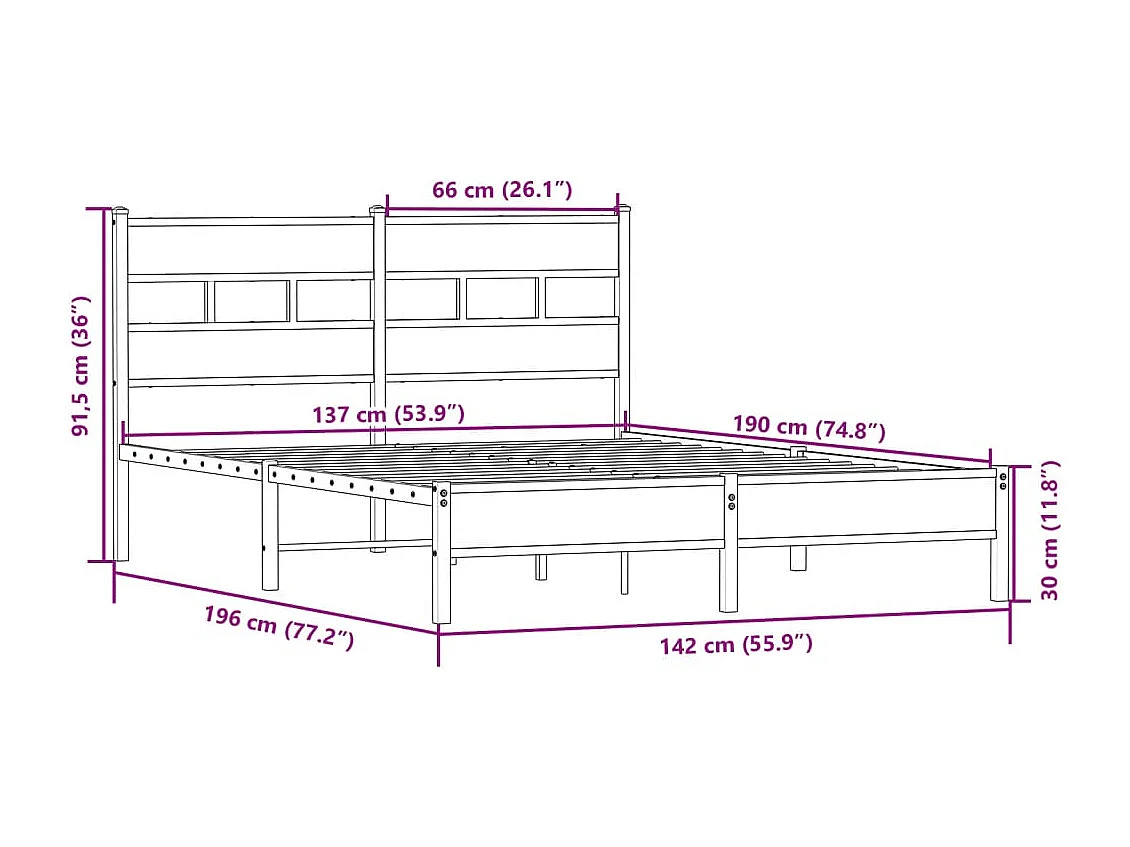 Cadre de lit sans matelas chêne sonoma 137x190 cm