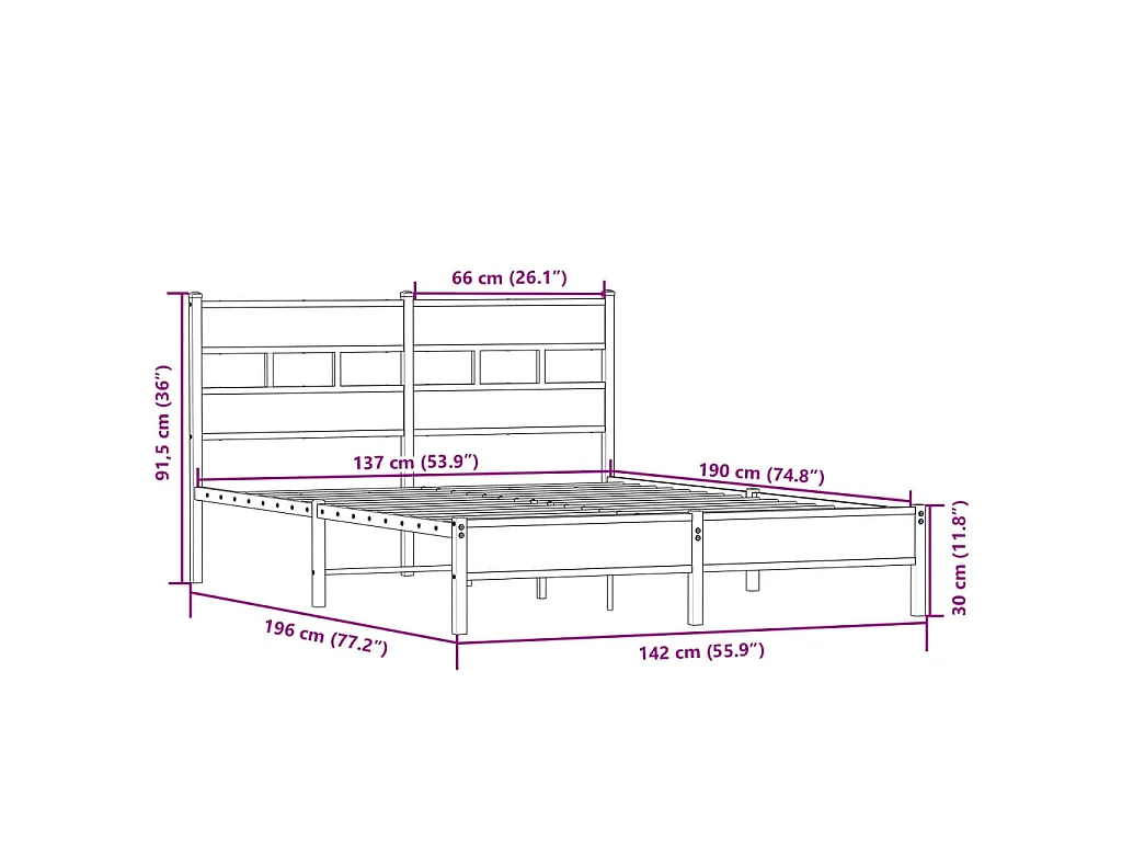 Cadre de lit sans matelas chêne sonoma 137x190 cm