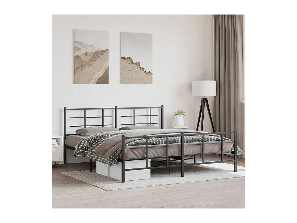 Cadre de lit métal sans matelas avec pied de lit noir 183x213cm