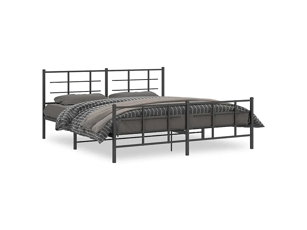 Cadre de lit métal sans matelas avec pied de lit noir 183x213cm