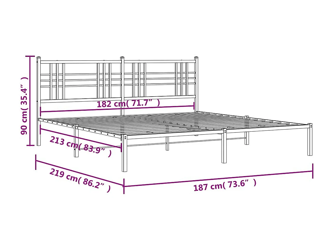 Cadre de lit métal sans matelas et tête de lit blanc 183x213 cm
