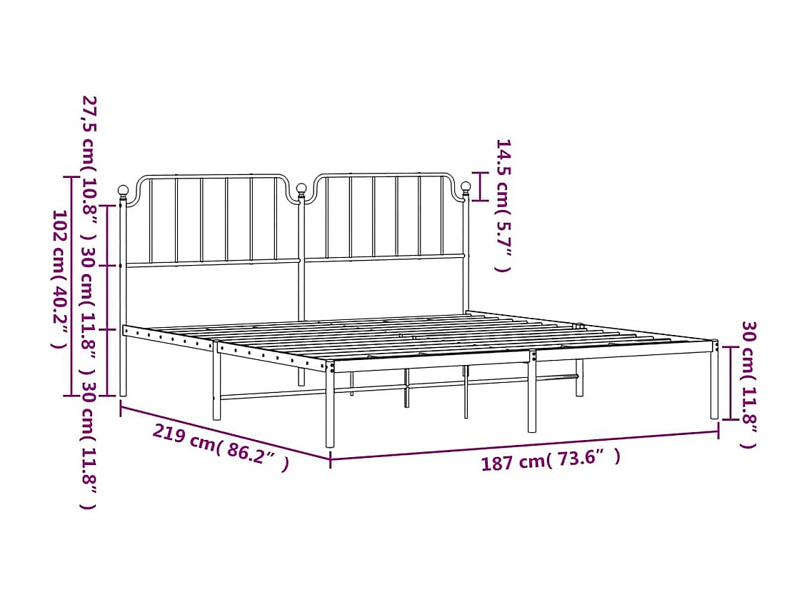 Cadre de lit métal sans matelas avec tête de lit noir 183x213cm