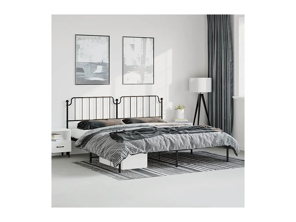 Cadre de lit métal sans matelas avec tête de lit noir 183x213cm