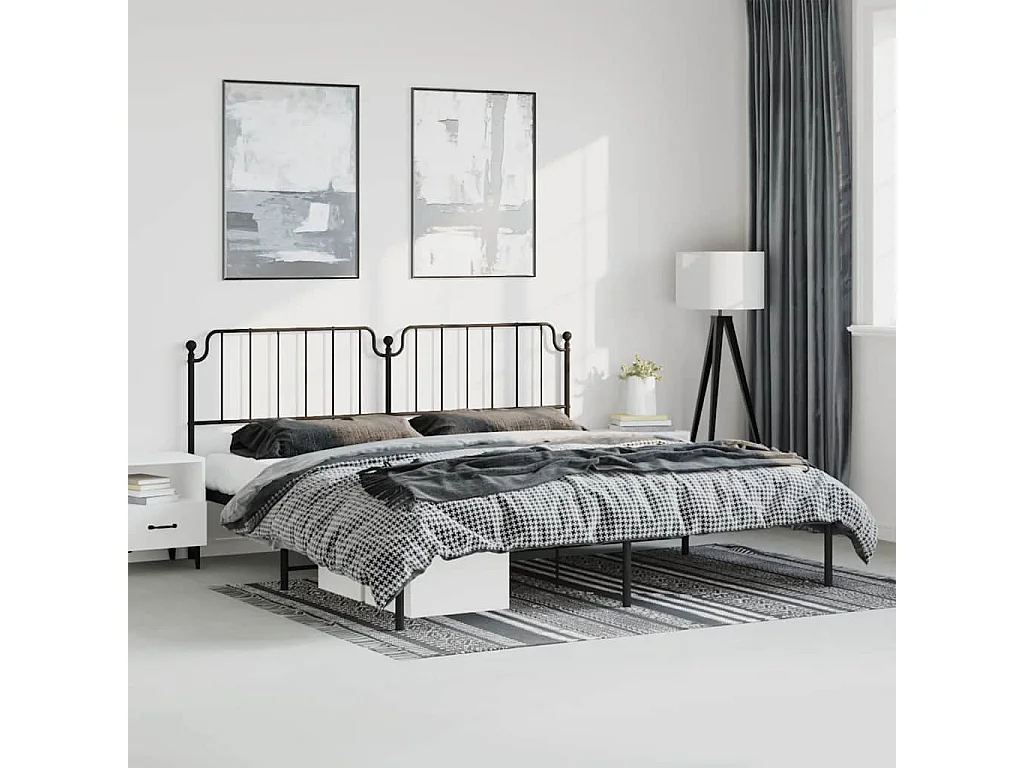 Cadre de lit métal sans matelas avec tête de lit noir 183x213cm