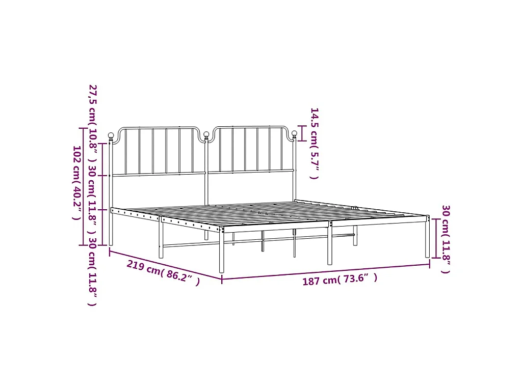 Cadre de lit métal sans matelas avec tête de lit noir 183x213cm