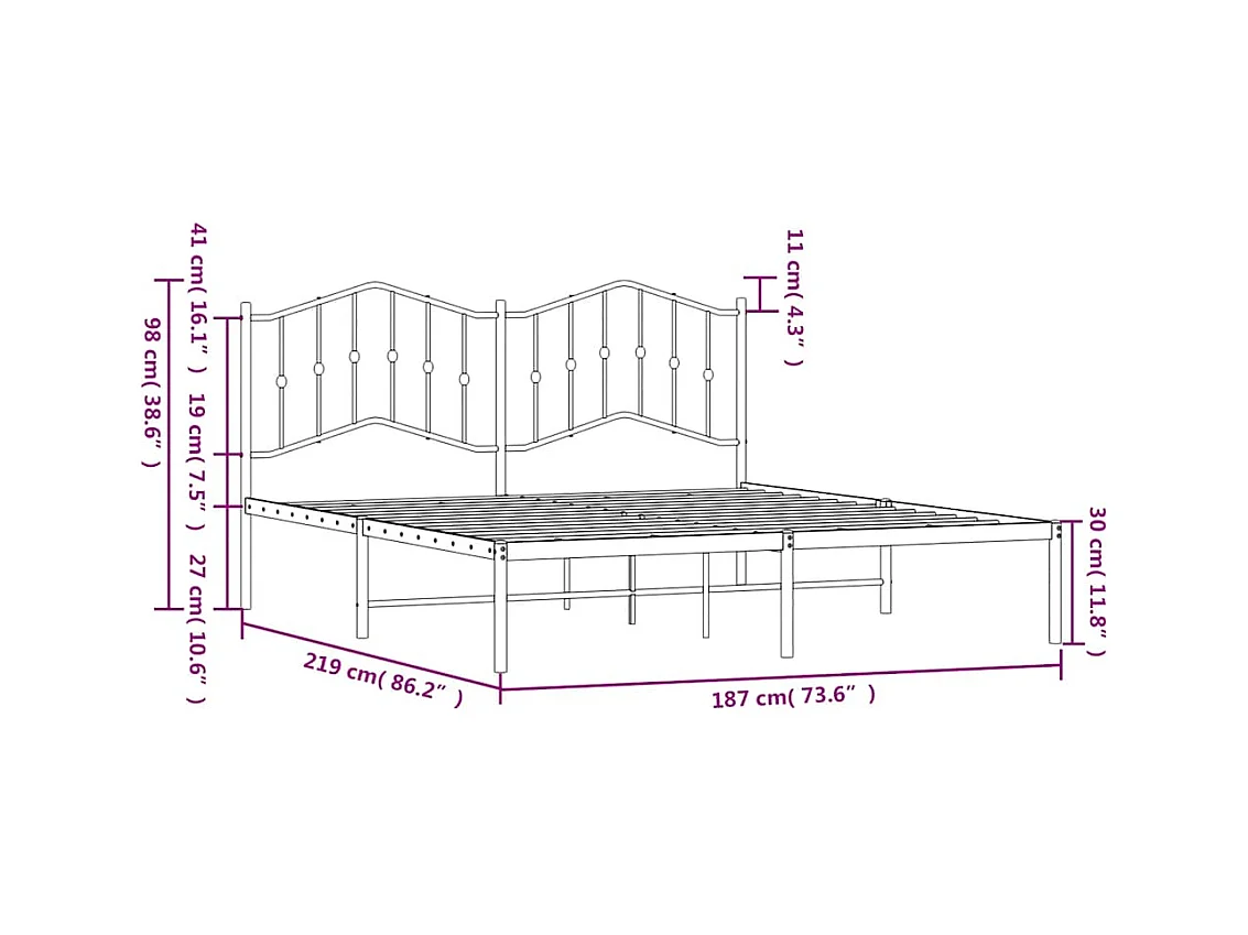 Estructura cama sin colchón con cabecero metal negro 183x213 cm