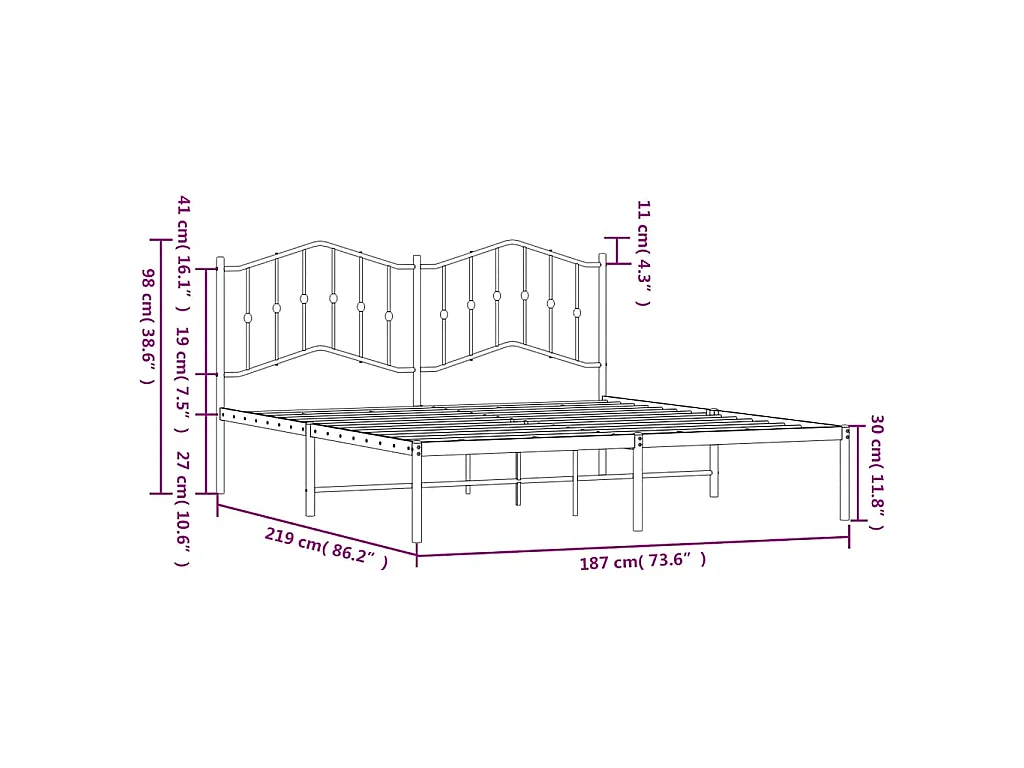 Cadre de lit métal sans matelas avec tête de lit noir 183x213cm