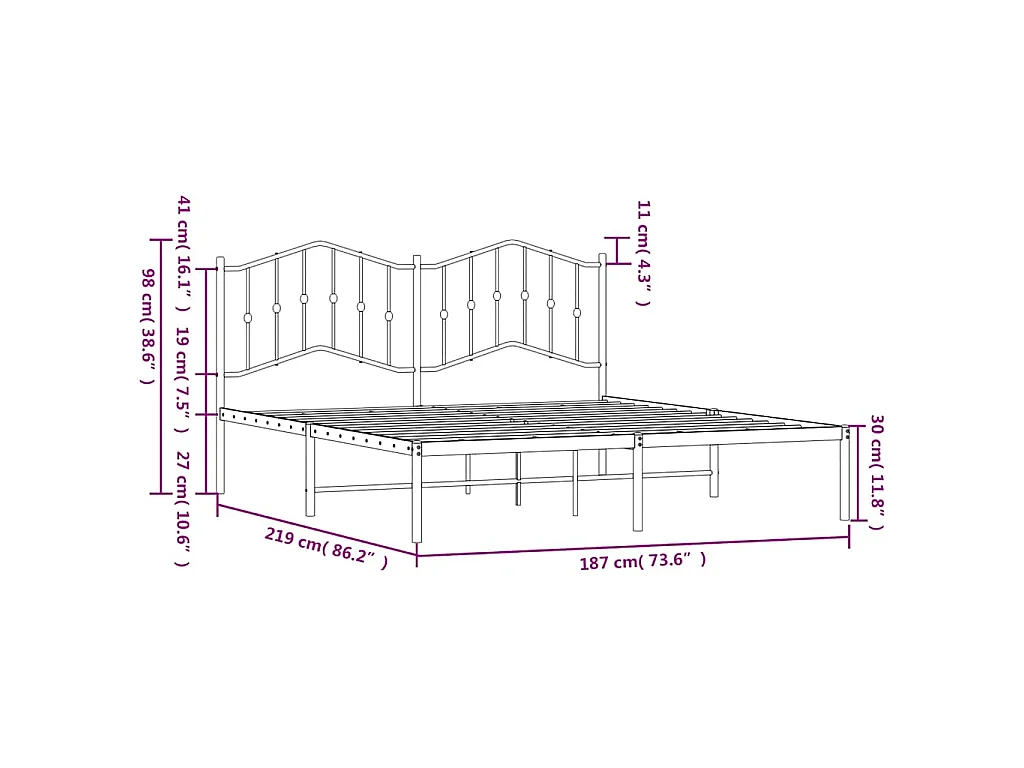 Cadre de lit métal sans matelas avec tête de lit noir 183x213cm