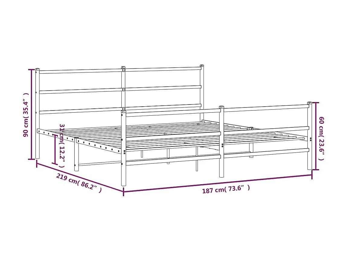 Cadre de lit métal sans matelas et pied de lit blanc 183x213 cm